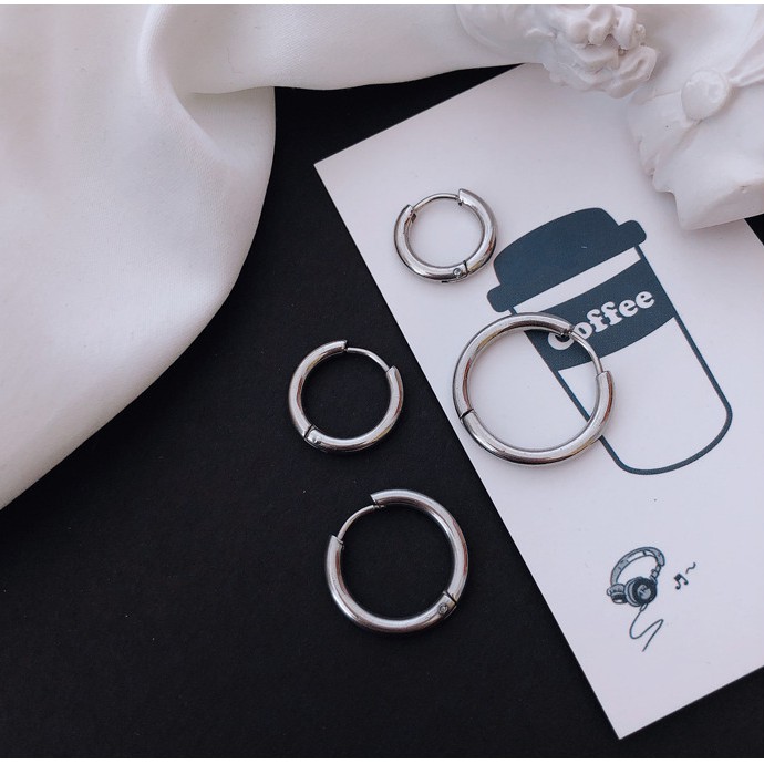 Bông tai thép titan dạng tròn phong cách hip hop thời trang Hàn Quốc