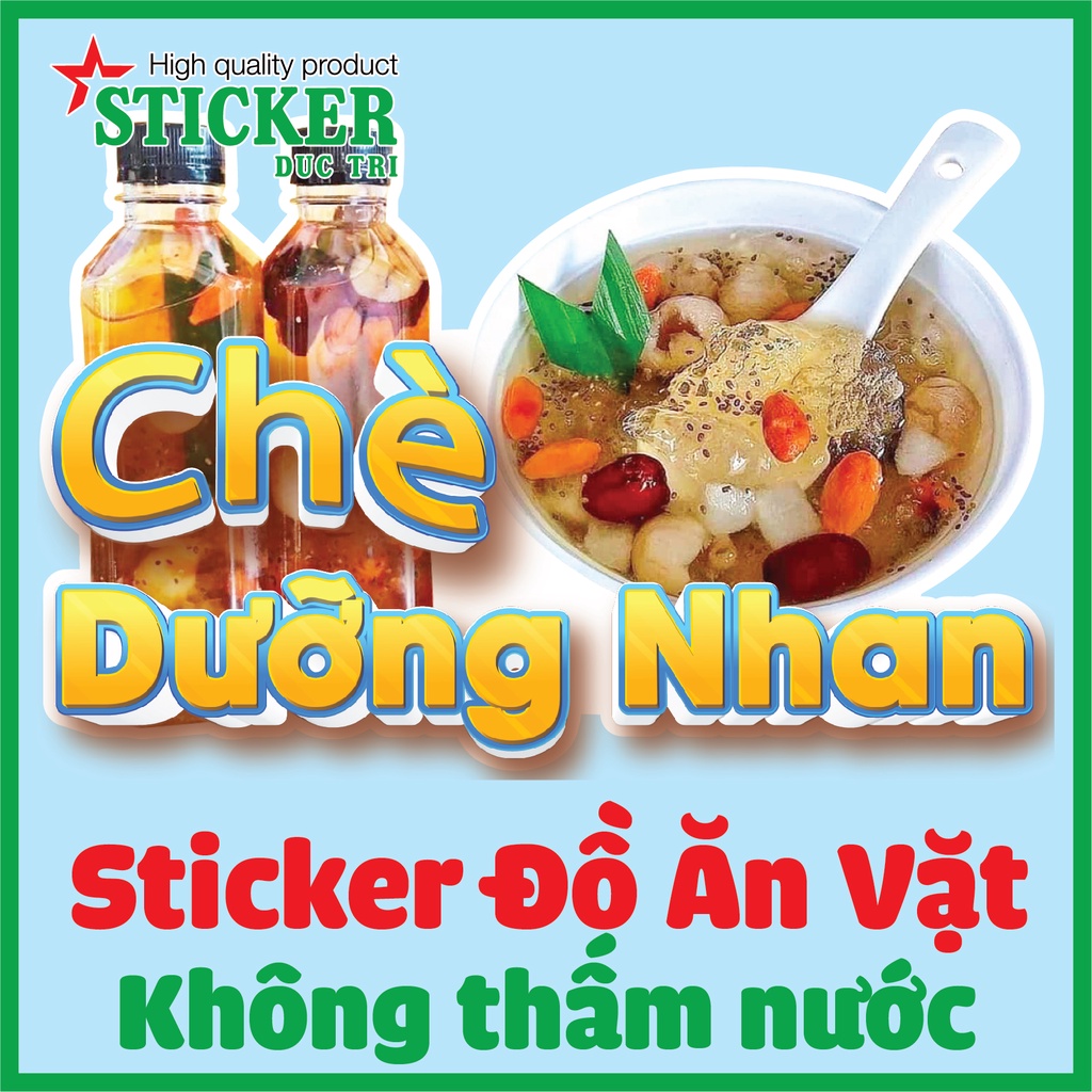 Sticker miếng dán hình Chè Thái. Chè Dừa Dầm, Chè Khúc Bạch, Xoài Lắc, Trái Cây Lắc... dùng trang trí quán