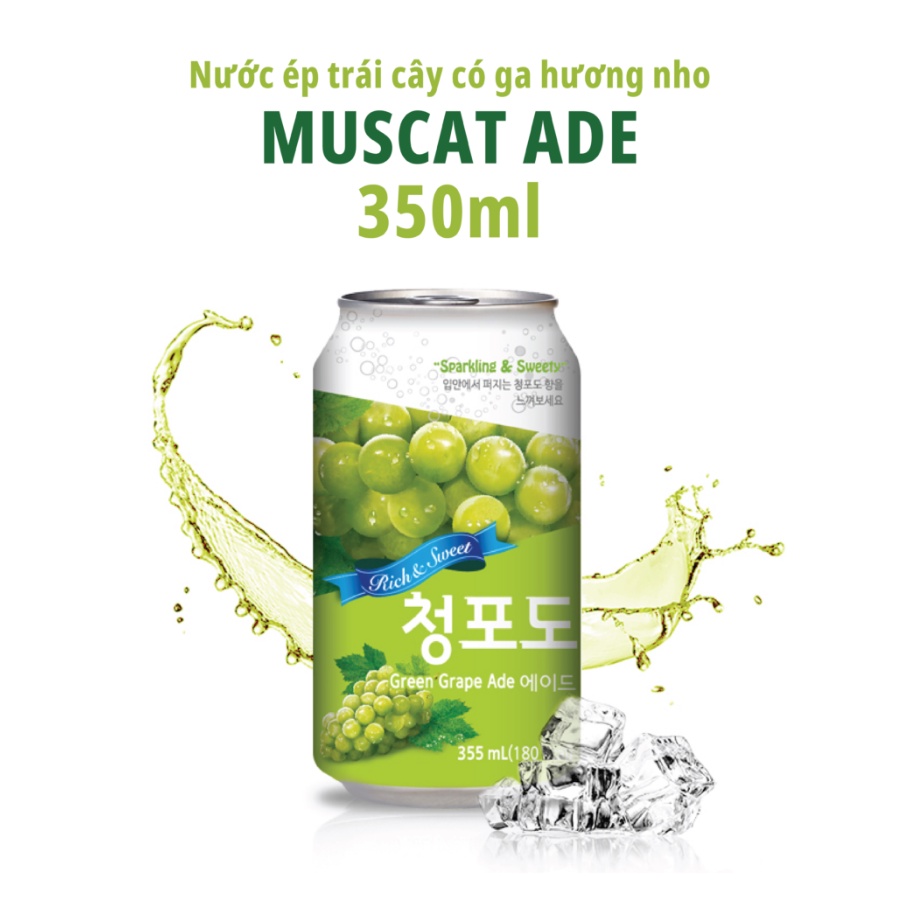 Nước ép trái cây có ga lon 355ml - Nho xanh &amp; Quýt Jeju Hàn Quốc Sparkling Ade - Hàng Nhập khẩu