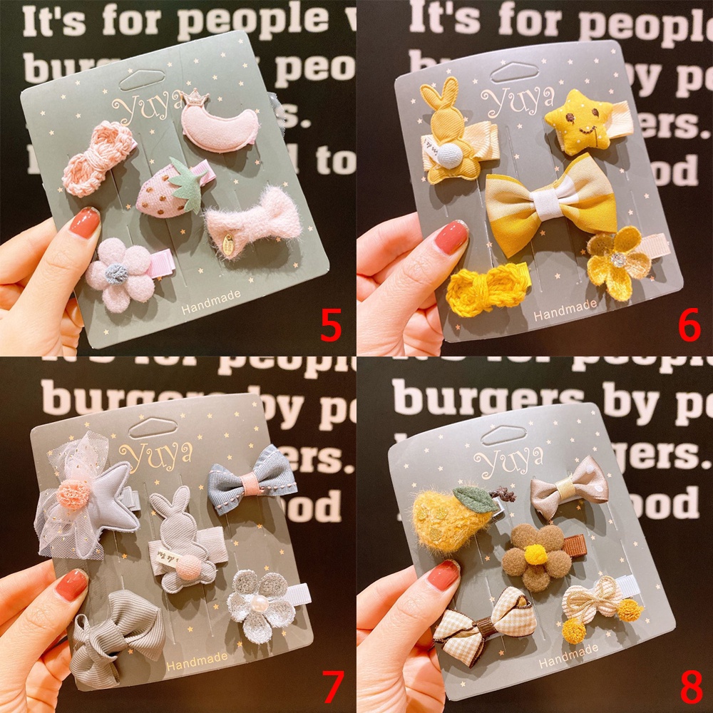 Set 5 Kẹp Tóc Đính Nơ Hoa/Hoạt Hình Dễ Thương Dành Cho Bé