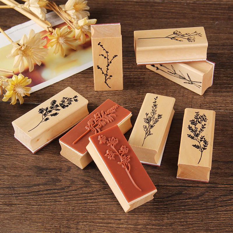 Con dấu gỗ in hình lá cây phong cách vintage độc đáo trang trí sổ tay DIY
