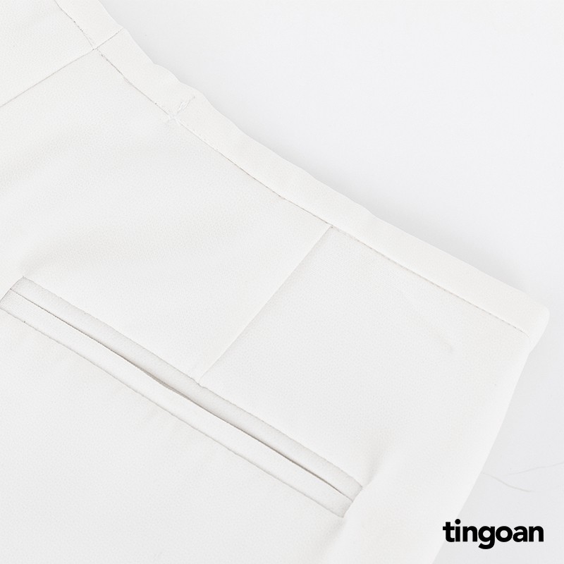 TINGOAN® - Quần dài ống xuông rộng chiết ly buộc dây eo chống nhăn trắng tingoan JANE CULOTTES v2/WH
