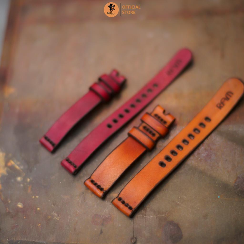Dây đồng hồ da bò vegtan nhuộm thủ công màu đỏ đô - RAM Leather Simple
