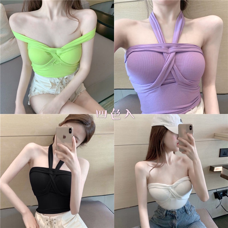 jiashucheng Áo hai dây JSC dáng ngắn màu trơn thời trang mùa hè gợi cảm cho nữ