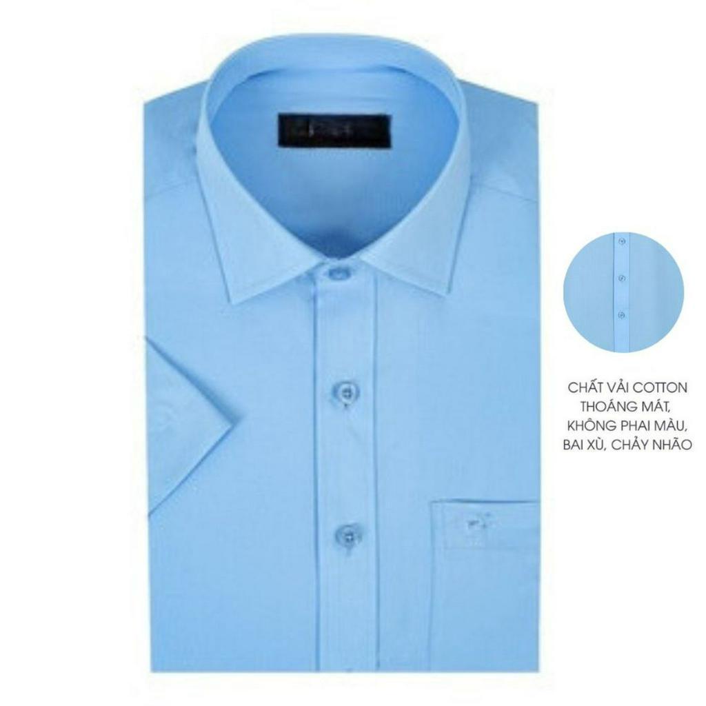 Áo Sơ Mi Nam Ngắn Tay Công Sở, Chất Vải Lanh Thoáng Mát Trơn Màu Xanh Da Trời