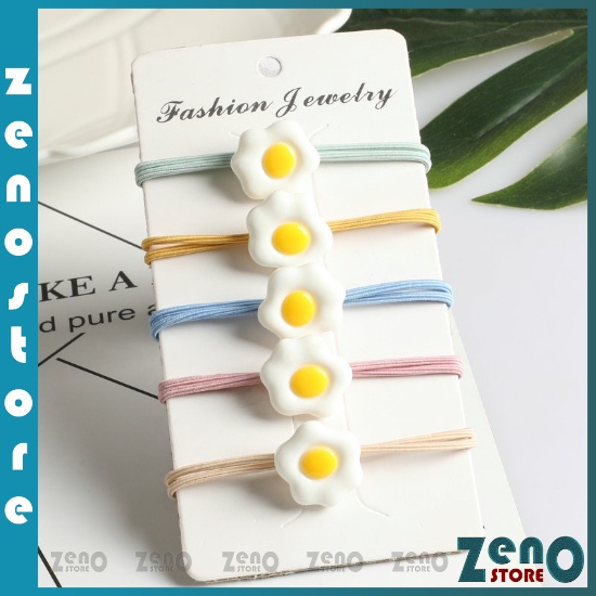 Set 5 dây buộc tóc  Dây Cột Tóc, Chun Buộc Tóc Trứng Ốp la Nhiều Màu PT38