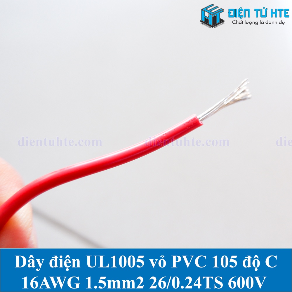 Dây điện UL1015 vỏ PVC 600V 105°C 16AWG 1.5mm2 26/0.24TS (1 mét)