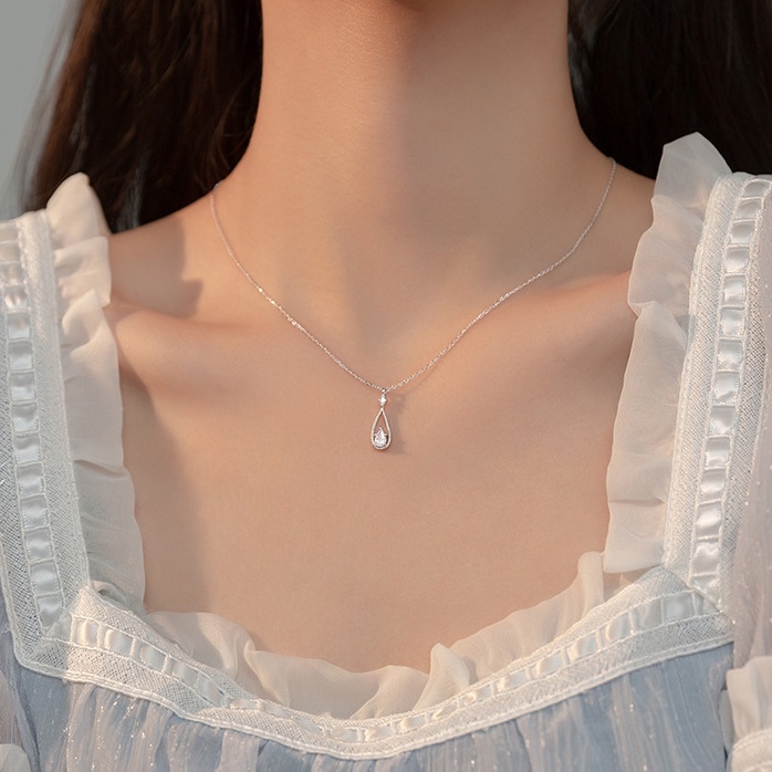 Vòng cổ Vàng 14K Mặt Hình Giọt Nước Đính Đá Zircon Thời Trang Cho Nữ