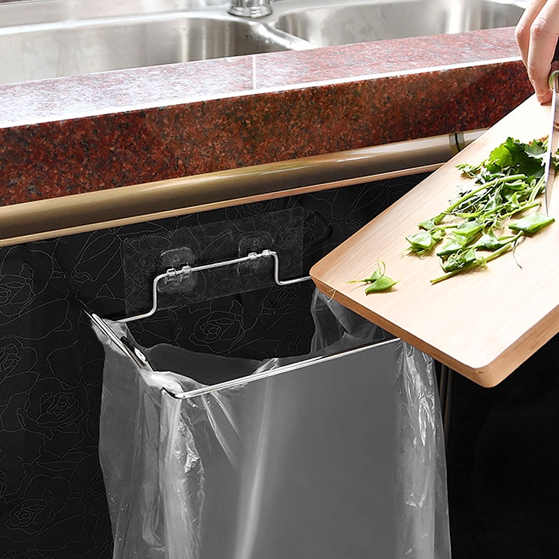 Giá treo túi đựng rác inox, Khung treo túi đựng rác inox 304, dán tường, tủ bếp siêu chắc