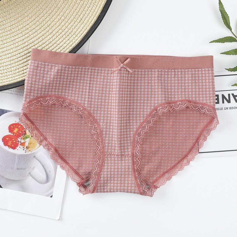 Quần Lót Nữ Cotton Embra Siêu Thoáng Hoạ Tiết Caro, Quần lót mềm mại Viền Ren Kháng Khuẩn Mã EBQL03