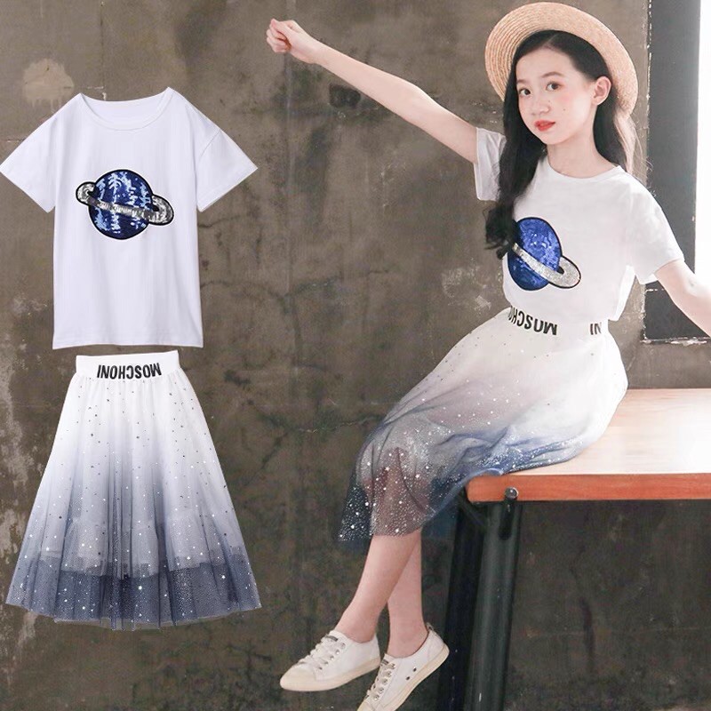 Set đầm Planet bé gái lớn size đại, từ 4-14 tuổi  - có sẵn + ảnh thật