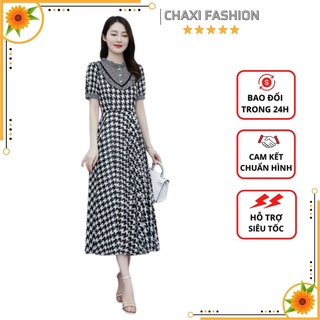 Hàng nhập - đầm xòe voan ziczac cổ bèo dáng dài cao cấp - kbt232375