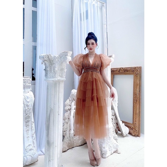 MS1223V ĐẦM XOÈ TẦNG ĐÍNH CƯỜM full S/M/L/XL