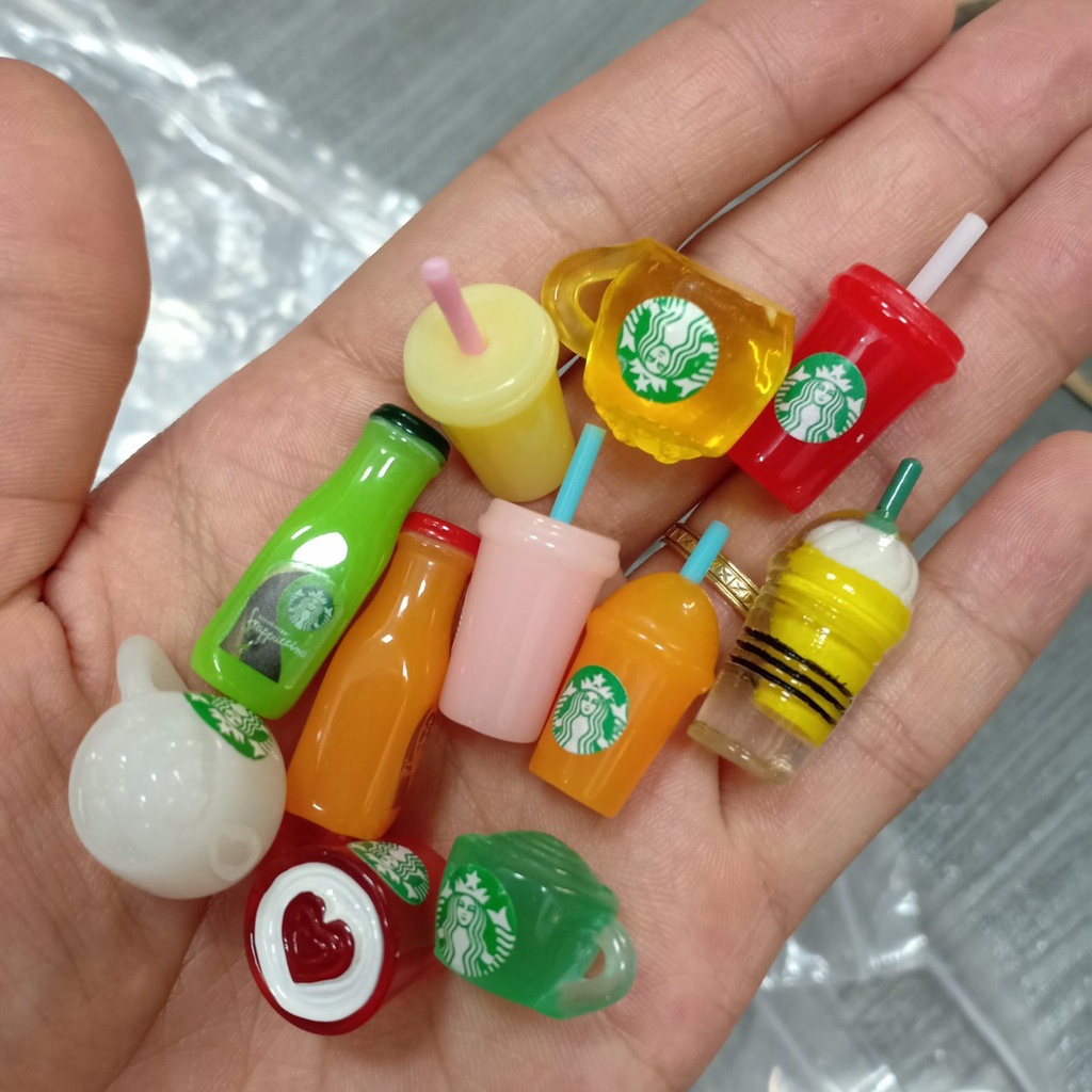 Các chai trà xanh,ly starbuck mini đồ chơi trang trí cho búp bê