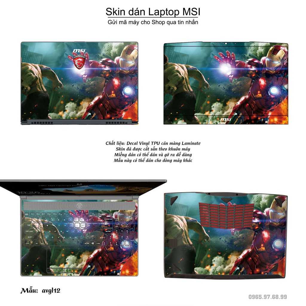 Skin dán Laptop MSI in hình Avenger _nhiều mẫu 3 (inbox mã máy cho Shop)