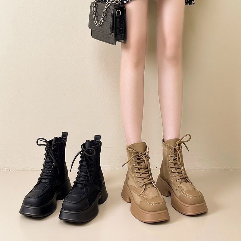 Giày Boot nữ mũi vuông cổ lửng đế cao 5p hot nhất hiện nay phong cách Hàn Quốc