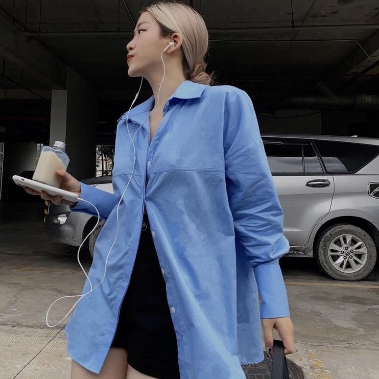 Là min - Áo Sơ Mi Xanh Form Oversized