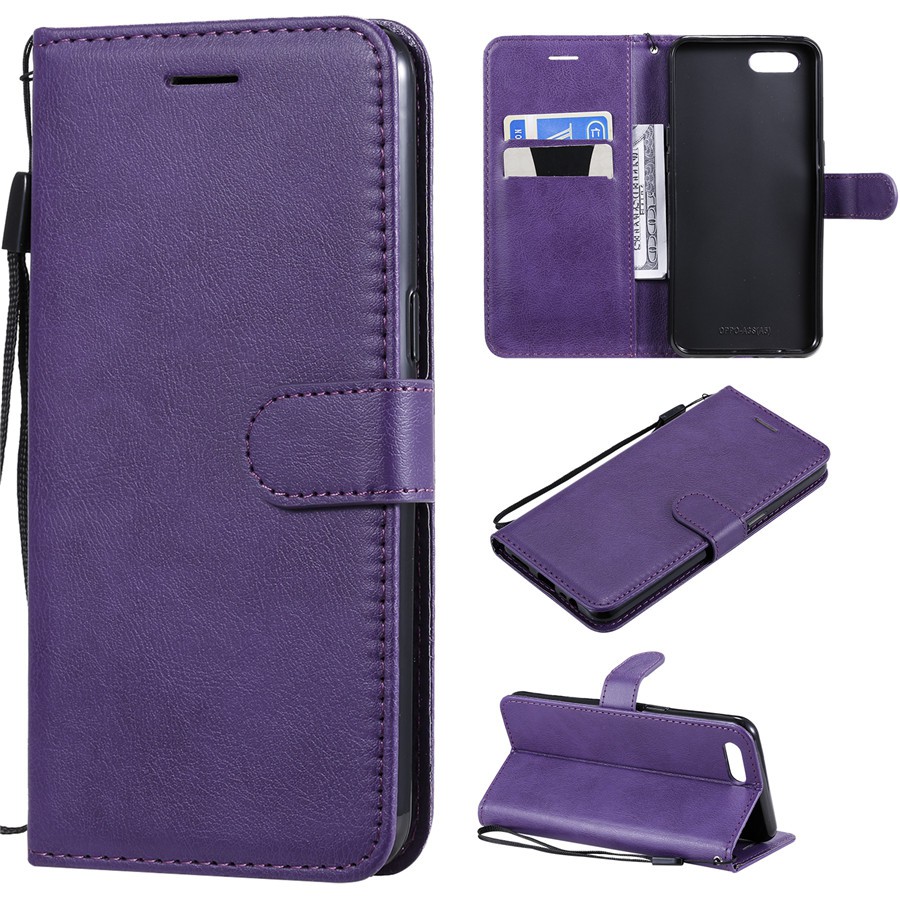 Bao điện thoại nắp gập chất giả da trơn màu dành cho điện thoại OPPO A5/A3s/A7/A5s | BigBuy360 - bigbuy360.vn