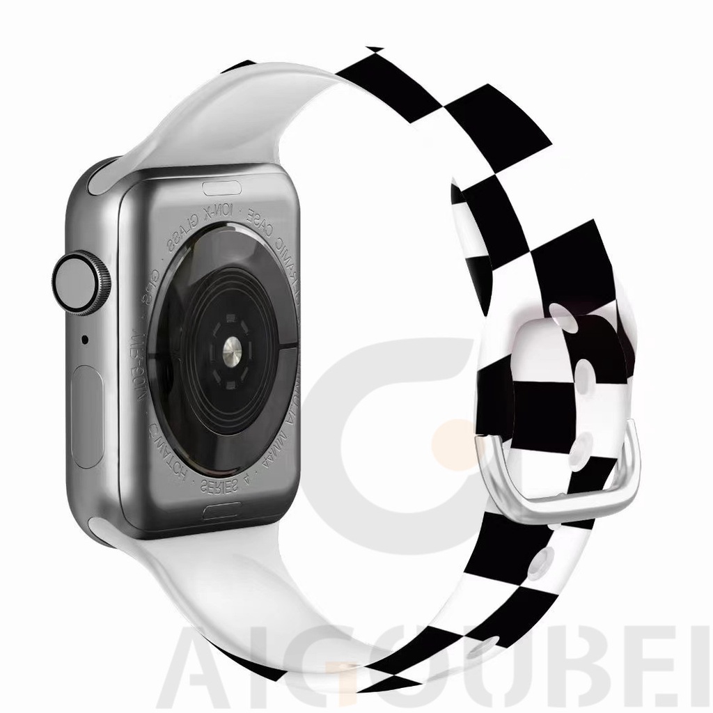 Dây Đeo Silicon Sọc Ca Rô Đen Trắng/Đen Cho Đồng Hồ Thông Minh Apple Watch 5/4/3/2/1 38MM 40MM 42MM 44MM