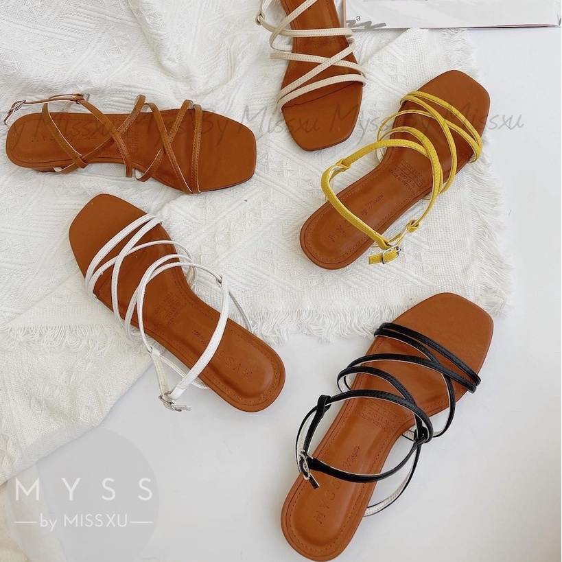 Giày sandal nữ dây chéo da thật 1,5cm cao cấp thời trang MYSS - SDDT04