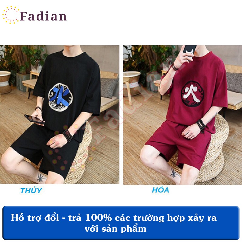 Đồ bộ nam, set quần áo thể thao nam nữ mặc nhà dáng Unisex form rộng tay lỡ, vải thun lạnh phối hoạ tiết THUỶ HOẢ THỔ | BigBuy360 - bigbuy360.vn