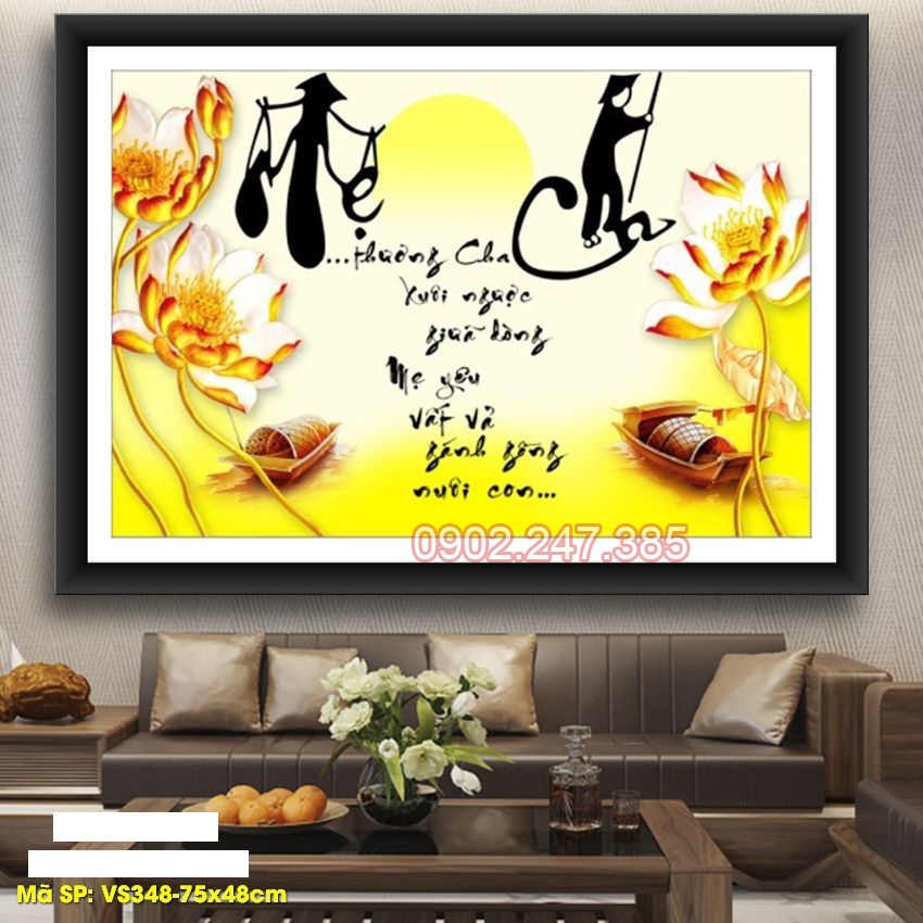 Tranh đính đá cha mẹ KT:75x48cm,tranh gắn đá chưa gắn.
