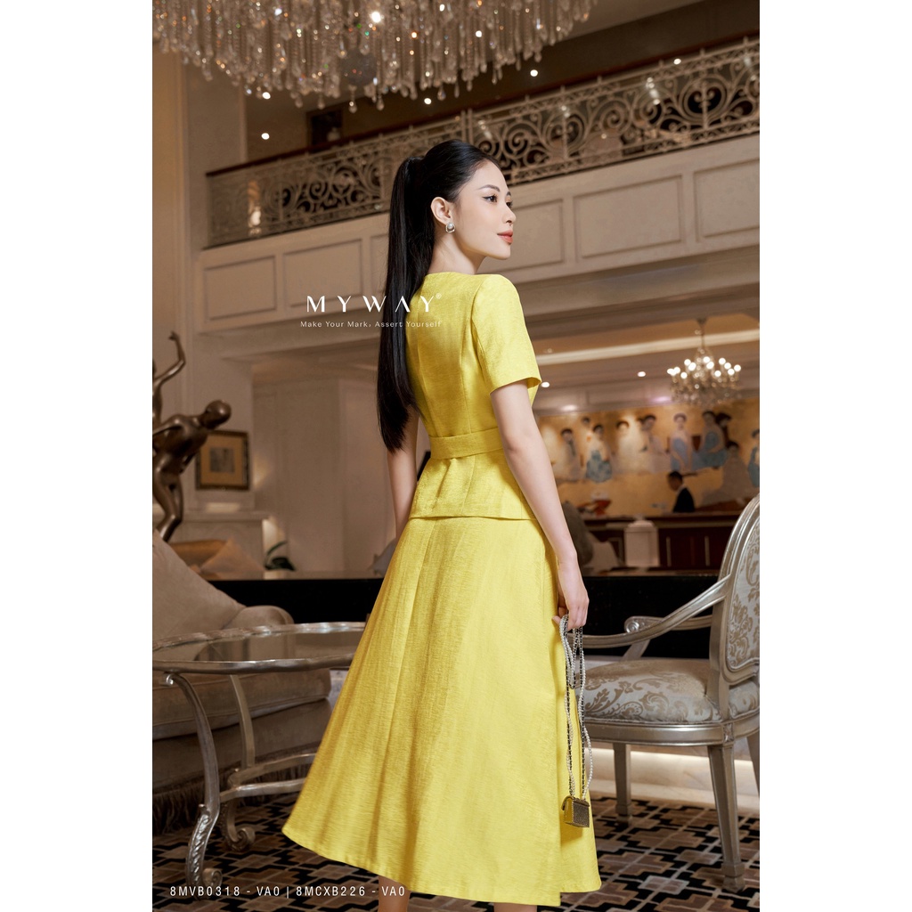 Sét Áo Vest Chân Váy Nữ MY WAY Ngắn Tay Tặng Đai Hoa Sang Trọng 8MVB0318 -8MCXB226