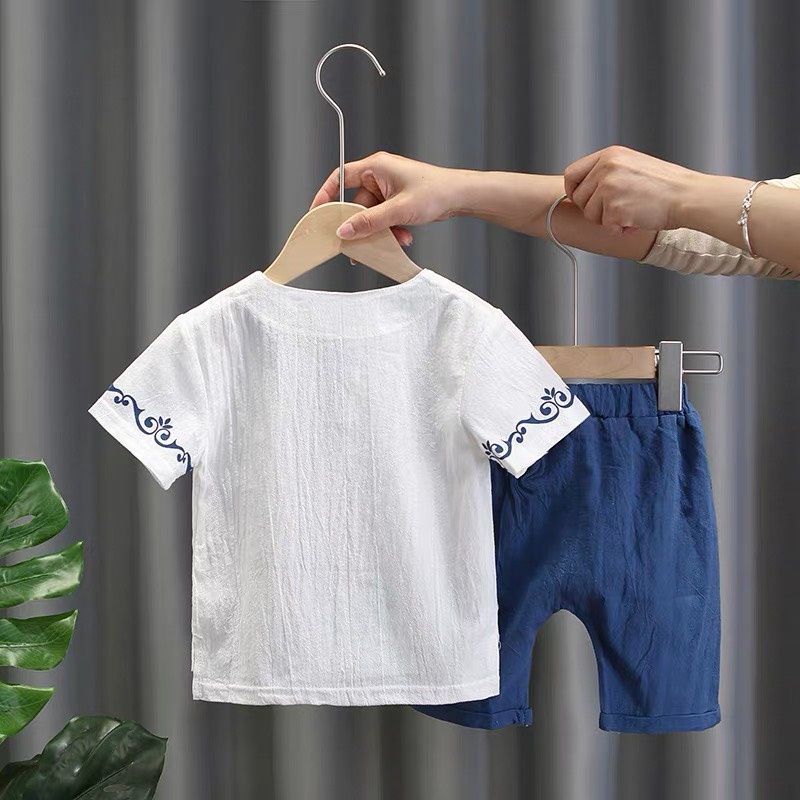 Bộ cộc tay cho bé trai, Đồ bộ hè cho bé in cổ trang chất đũi cực mát cho bé yêu-binbon kids