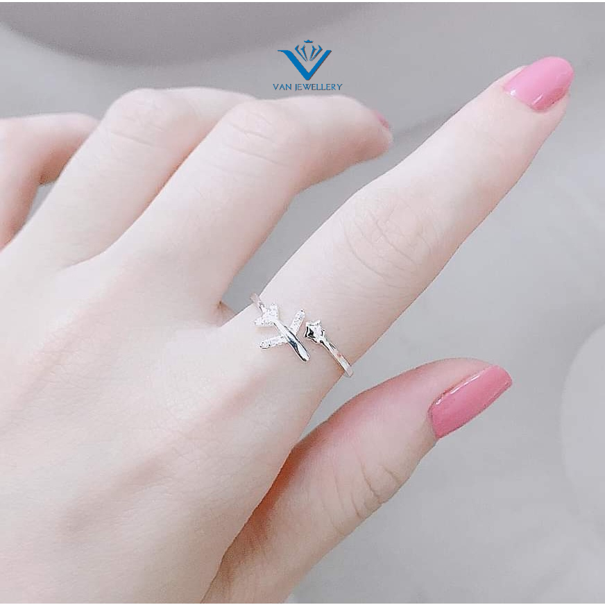 Nhẫn bạc nhẫn máy bay nhỏ free size Van Jewelry V10718