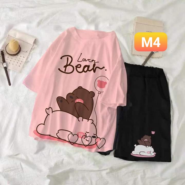 Sét bộ áo thun cute + quần kaki đùi hình