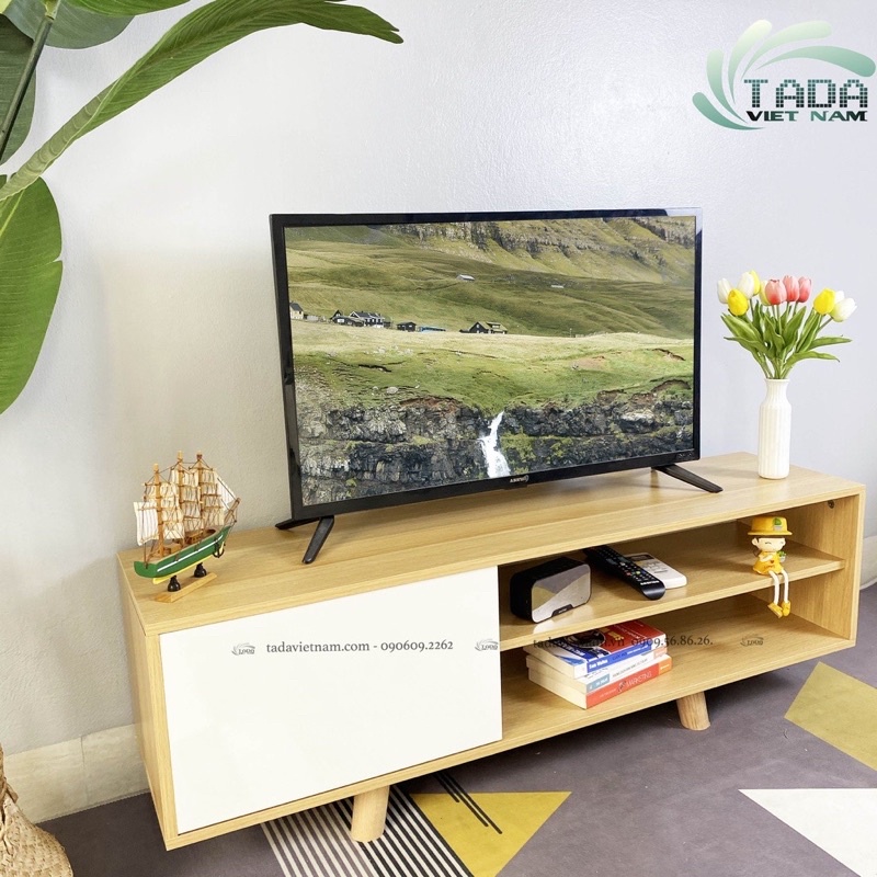 Kệ TiVi để sàn bằng gỗ, Decor phòng khách, có chân kệ chắc chắn. Kích thước 1m2