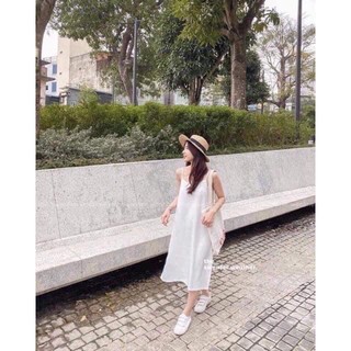 Váy 2 dây, đầm xuông - chất đũi lụa trơn basic nữ nhiều màu