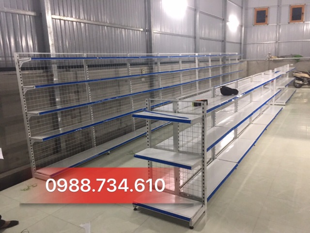 Kệ bày hàng siêu thị cao 1m2 dài 2m8 3 tầng