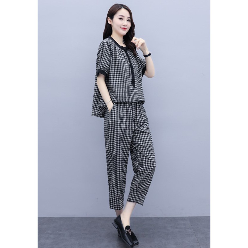 Bộ Quần Áo Nữ Vải Mềm Mát Kẻ Caro Phong Cách Hàn Quốc Giá Tốt Kèm Ảnh Video Thật Kingstyle Shop Full Size từ 38 đến 90Kg