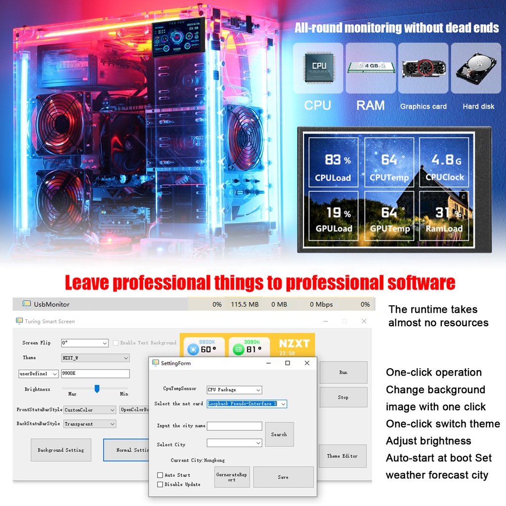 Màn Hình Hiển Thị 3.5 Inch IPS Cổng USB Cho CPU GPU RAM HDD