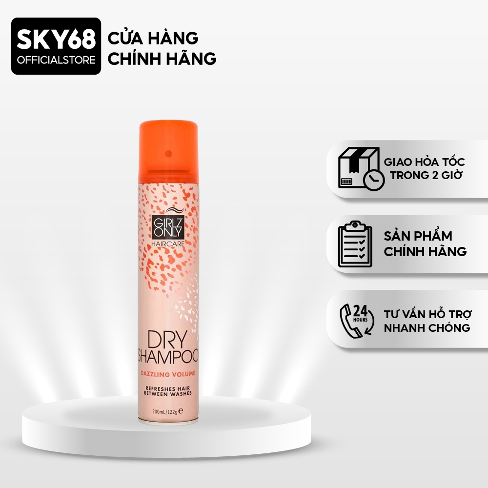 Dầu Gội Khô Giúp Tóc Sạch Dầu Và Trở Nên Bồng Bềnh Ngay Lập Tức Girlz Only Dry Shampoo 200ml - Dazzling Volume (Cam)