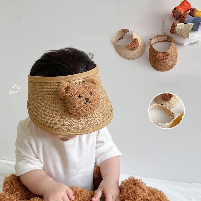 Nón Cói Vành Rộng Hở Chóp In Họa Tiết Gấu Hoạt Hình Dễ Thương Thời Trang Mùa Hè Cho Bé