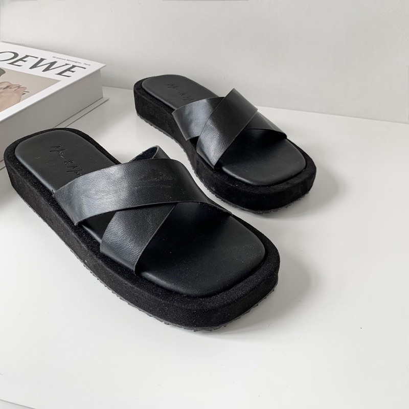 Sorami.Shoes | Dép nữ quai da chéo, dép bánh mì đế 4cm