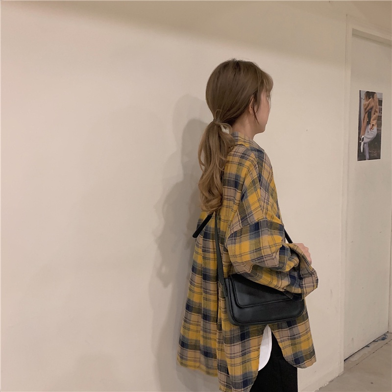 Áo sơ mi SUXI cho nữ dài tay họa tiết ca rô thời trang Hàn Quốc