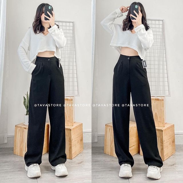 Quần Tây Ống Rộng Culottes Nữ Loại Nút Trước Hoặc Dây Kéo Sau