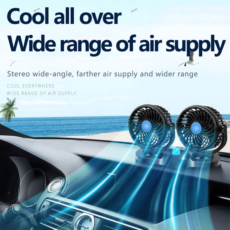 Quạt Điện Làm Mát Hai Đầu 12V 24V Có Cốc Hút Cho Xe Hơi Xe Tải