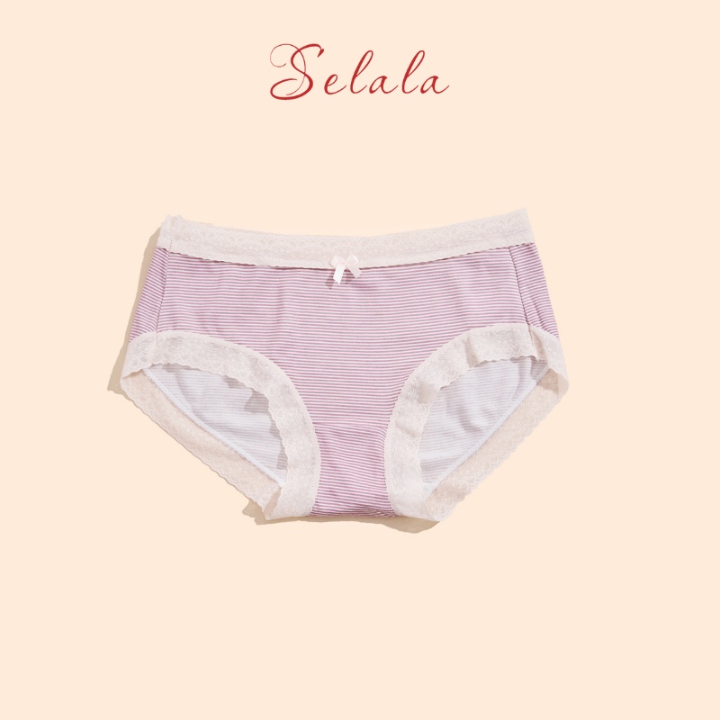 Quần Lót Nữ Cotton Selala Viền Ren Phối Nơ Họa Tiết Siêu Cute QC22