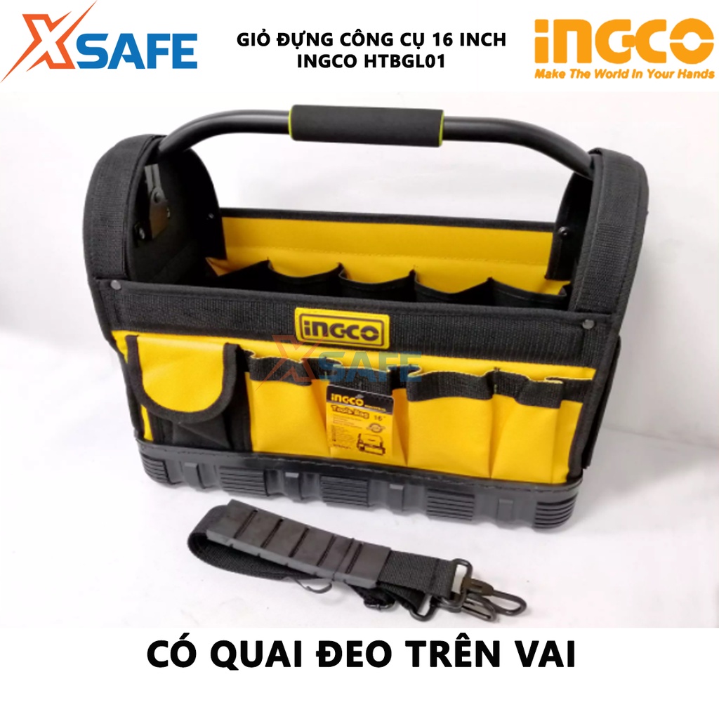 Giỏ đựng công cụ INGCO HTBGL01 Túi đồ nghề kích thước 16 inch, 21 túi đựng công cụ chất liệu polyester 600D - Chính hãng