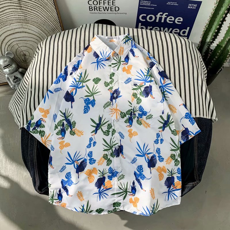Áo sơ mi tay ngắn phong cách Hawai mùa hè 3 màu size M-3XL