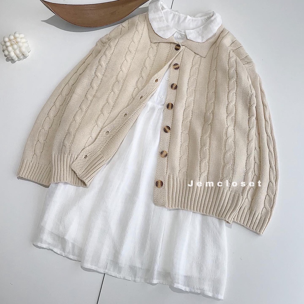 Áo Khoác Len Nữ JEM CLOSET Form Rộng Áo Len Cardigan Chengy Màu Sữa Lên Dáng Tiểu Thư Phối Với Váy Trắng 1937