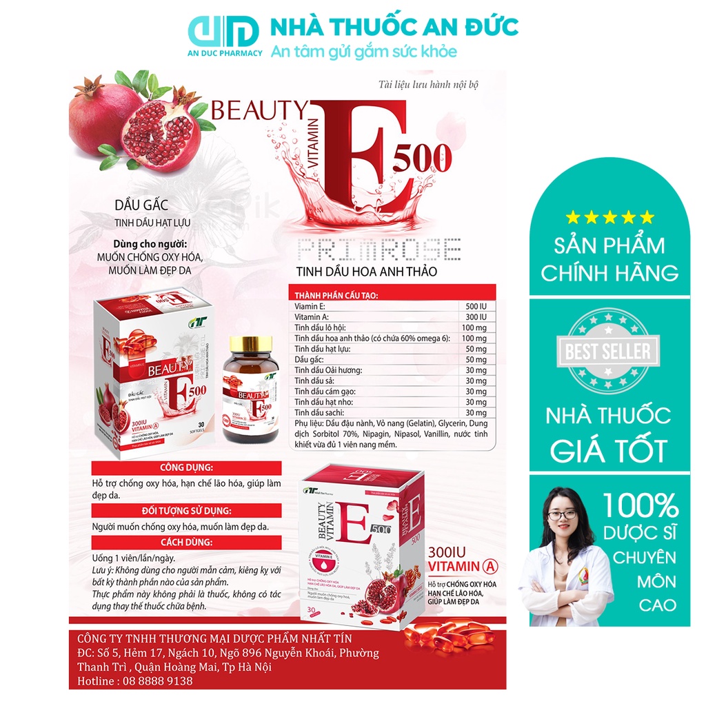 Vitamin E Đỏ Beauty – Hỗ Trợ Làm Đẹp Da, Ngừa Lão Hóa, Chống Oxy Hóa – Nhà Thuốc An Đức