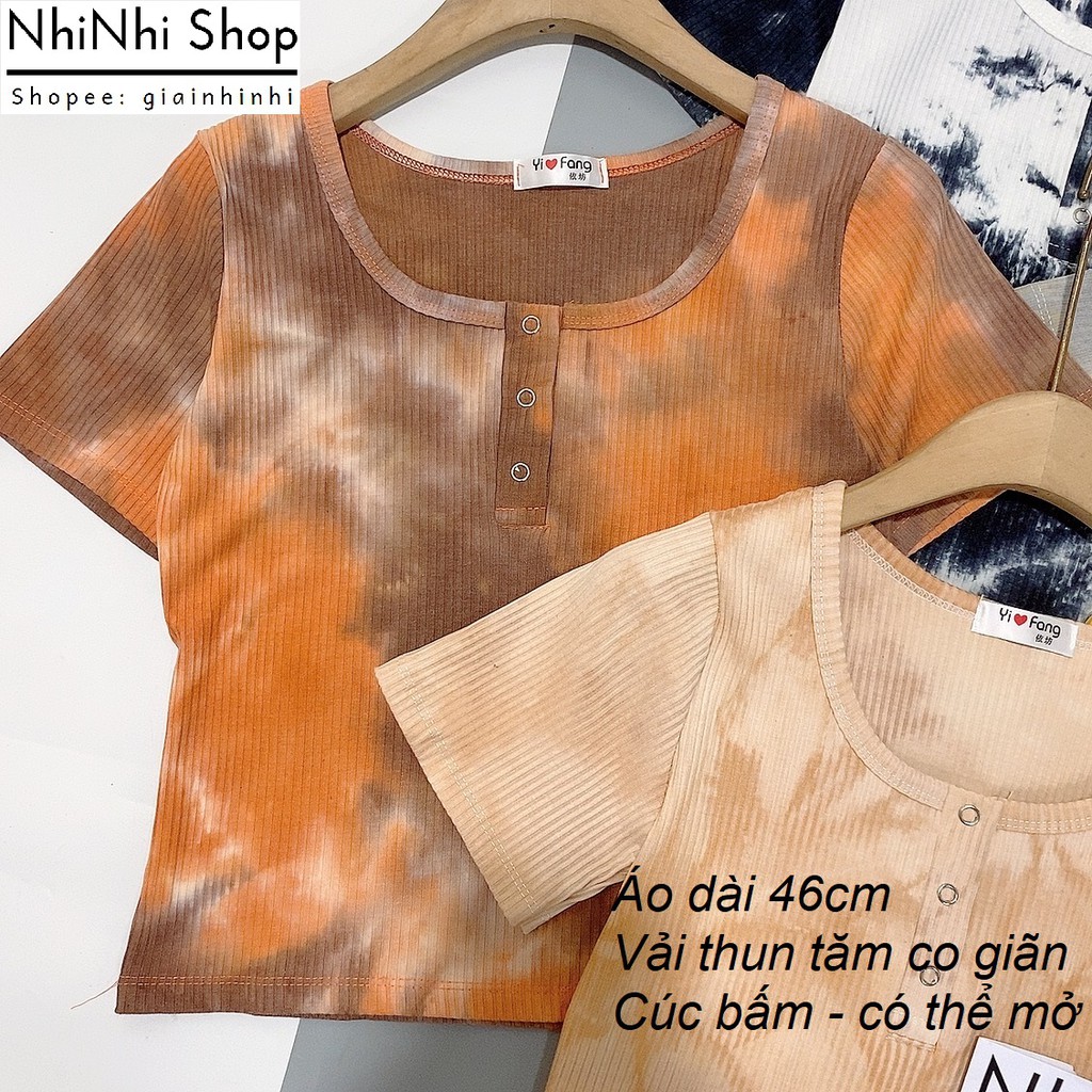 Áo thun tăm loang cổ vuông cúc bấm, Áo thun kiểu cổ U dáng ôm CS5014 - NhiNhi Shop