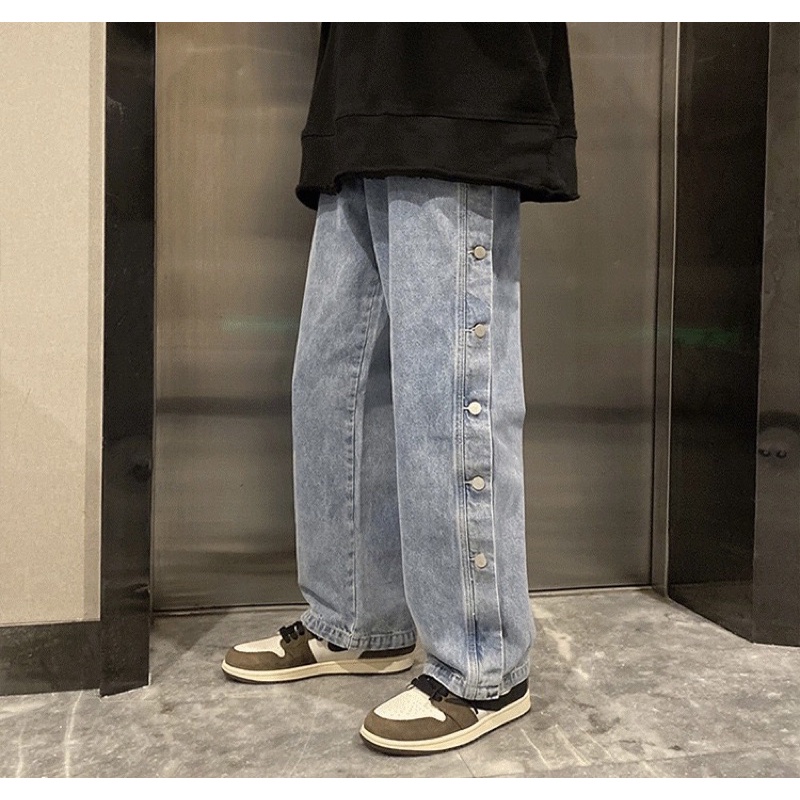 Quần Baggy Jean ống suông , rộng - phối KHUY CÚC siêu HOT -Q11- mang phong cách đường phố- mang xu hướng trend 2022