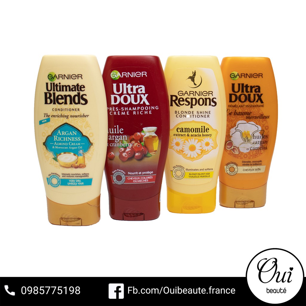 Dầu xả Garnier Ultra Doux phục hồi tóc không chứa silicon 250ml Ouibeaute