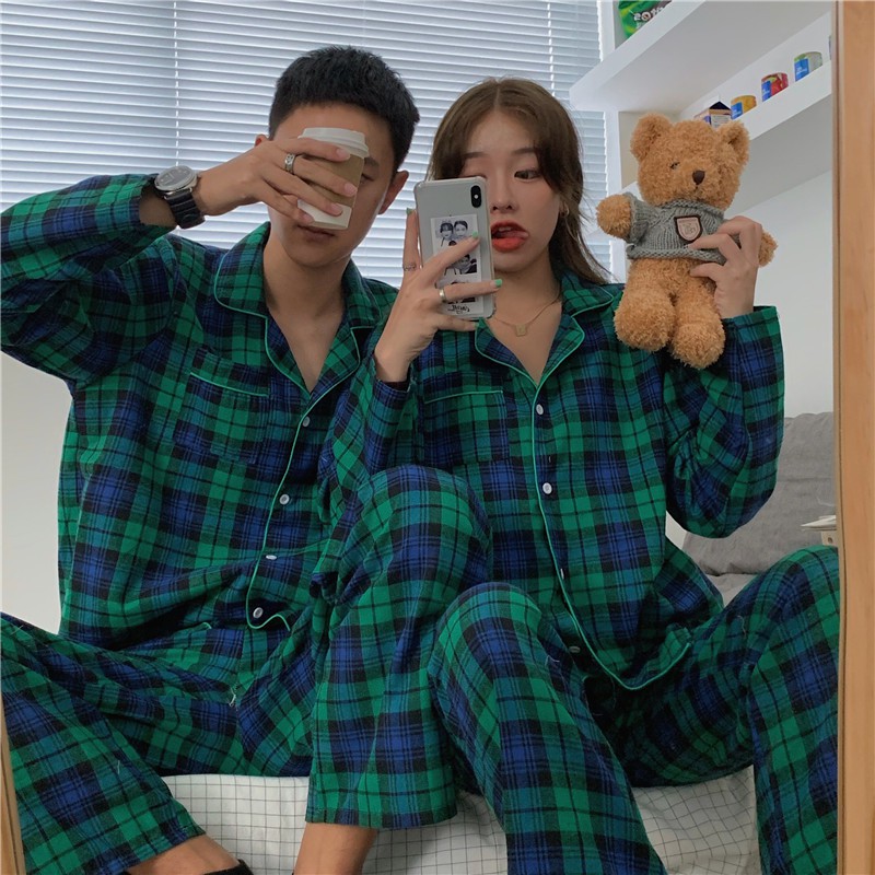 ( SẴN) Bộ đồ ngủ pyjama đôi nam nữ caro AK1221